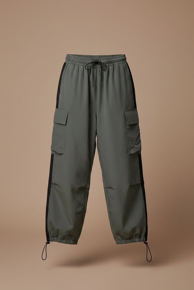 Pantalon Parachute Kaki Ample Cargo Confortable Fille - Polyester - vue 3