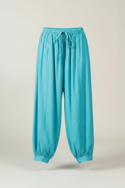 Pantalon Parachute Bleu Ample Fluide Cordon Femme - Viscose - vue 3