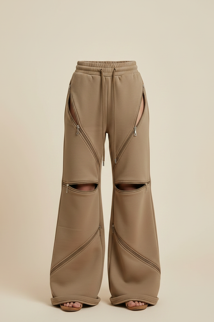 Pantalon Parachute Marron Ample Zippé Décontracté Enfant - Molleton - vue 3