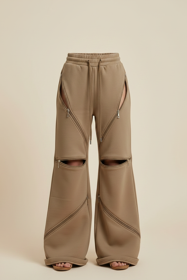 Pantalon Parachute Marron Ample Zippé Décontracté Enfant - Molleton - vue 3