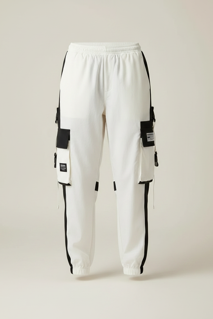 Pantalon Parachute Blanc Cargo Bicolore Femme Techwear - Polyester - vue 3