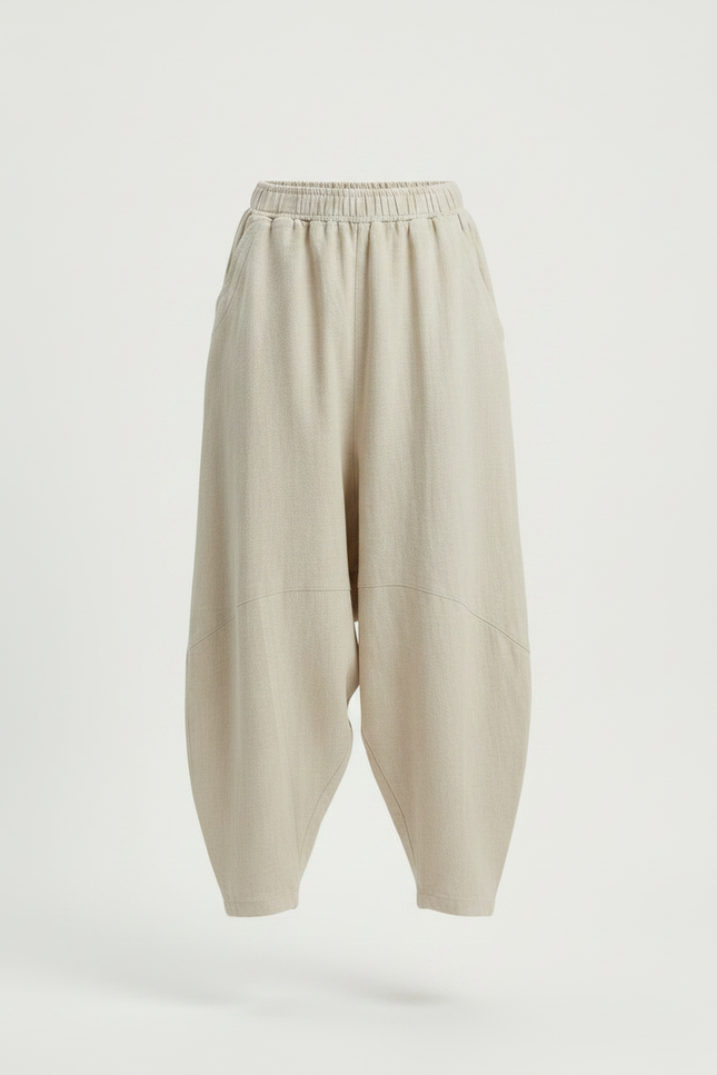 Pantalon Parachute Beige Lin Ample Décontracté Fille - vue 3