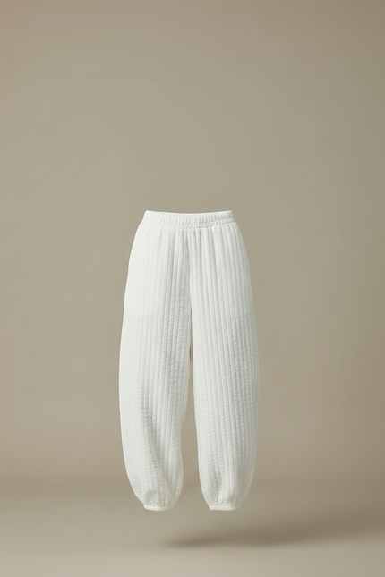 Pantalon Parachute Blanc Matelassé Ample Doux Femme - Molleton - vue 3