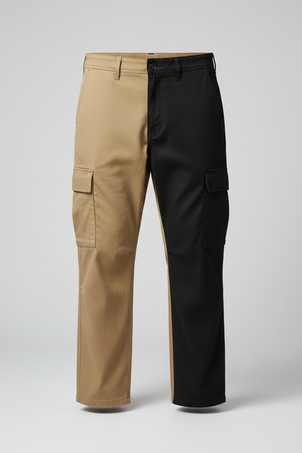 Pantalon Parachute Bicolore Cargo Ample Coton - Multicolore - vue 3