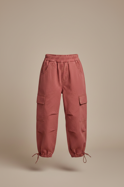 Pantalon Parachute Enfant Cargo Coton Ample Rose - vue 3