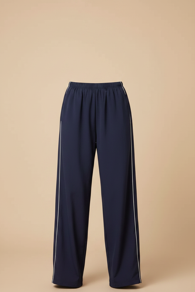 Pantalon Parachute Bleu Marine Ample Rayures Blanches - Polyester - vue 3
