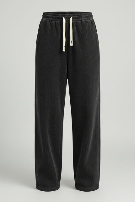 Pantalon Parachute Côtelé Noir Ample Décontracté Femme - Cordé - vue 3