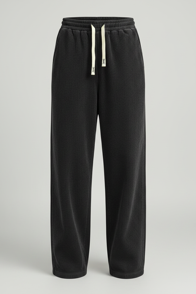 Pantalon Parachute Côtelé Noir Ample Décontracté Femme - Cordé - vue 3