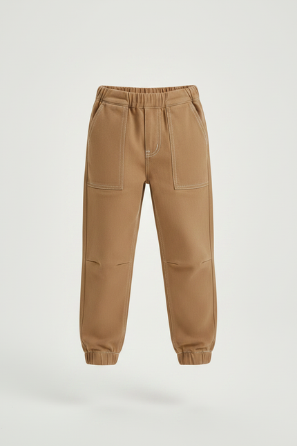 Pantalon Parachute Marron Coton Ample Garçon Décontracté - Camel - vue 3