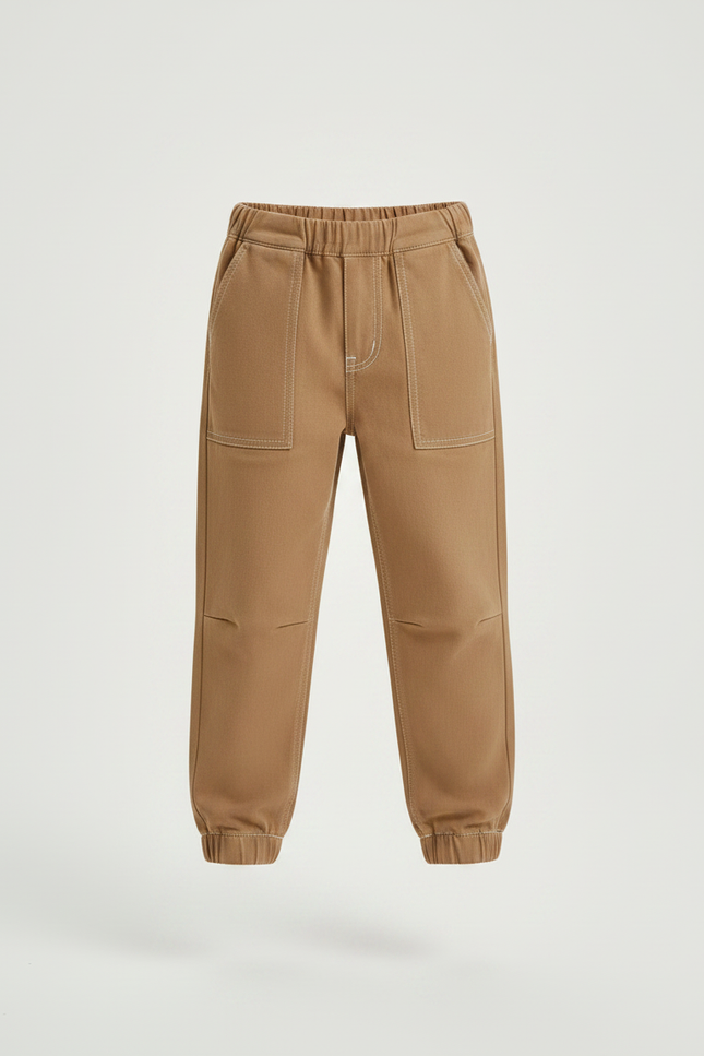 Pantalon Parachute Marron Coton Ample Garçon Décontracté - Camel - vue 3