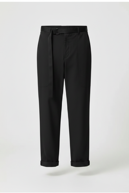 Pantalon Parachute Noir Ample Ceinture Décontracté Homme - Gabardine - vue 3