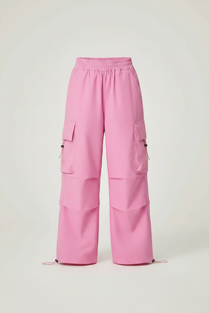 Pantalon Parachute Rose Cargo Ample Enfant Streetwear - Polyester - vue 3