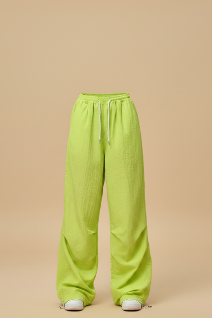 Pantalon Parachute Vert Citron Ample Fluide Streetwear - Polyester - vue 3