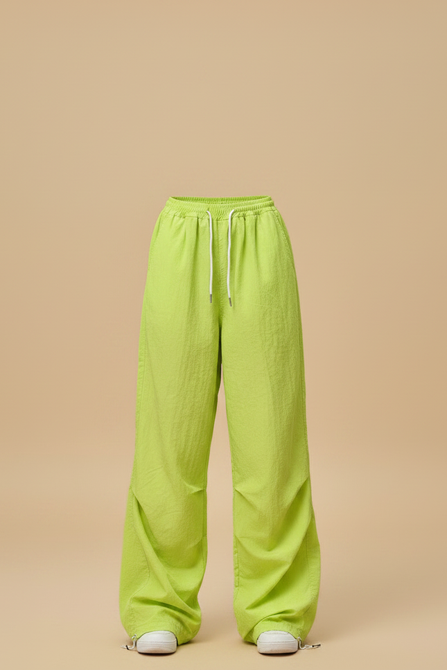 Pantalon Parachute Vert Citron Ample Fluide Streetwear - Polyester - vue 3