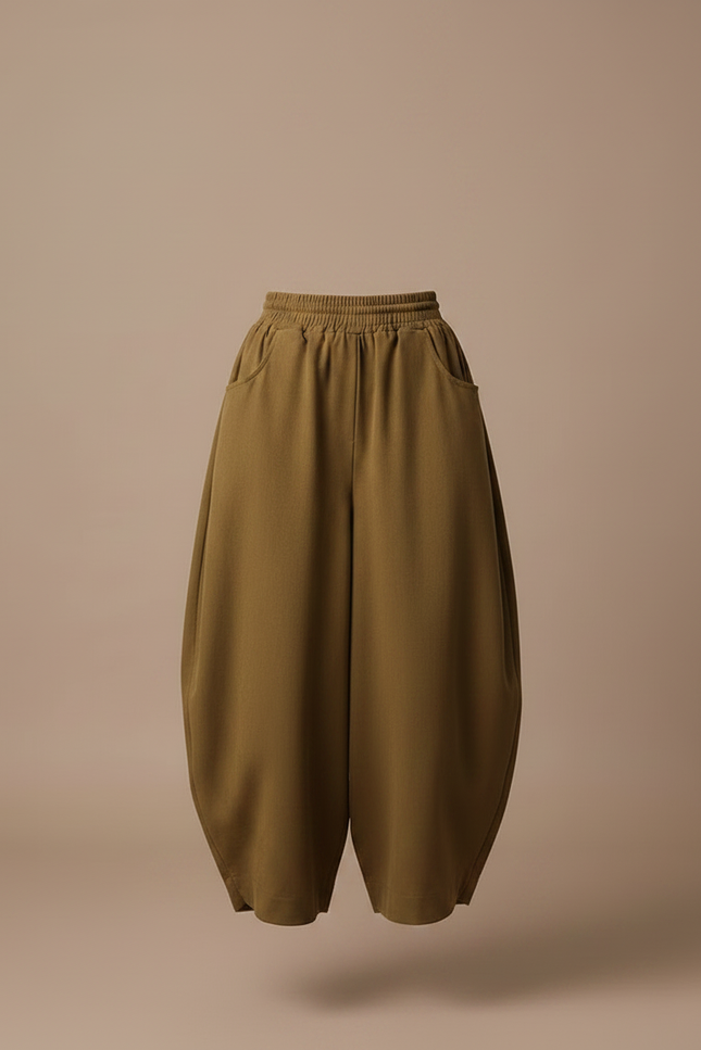 Pantalon Parachute Marron Ample Coton Décontracté Femme - Kaki - vue 3