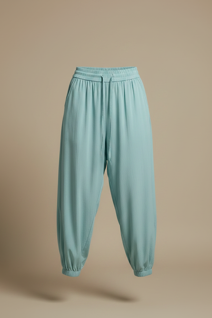 Pantalon Parachute Bleu Ciel Fluide Ample Décontracté - Viscose - vue 3