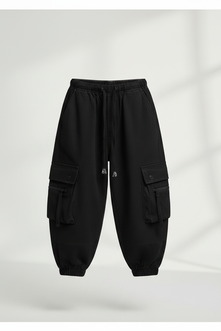 Pantalon Parachute Noir Ample Cargo Enfant Streetwear - Toile - vue 3