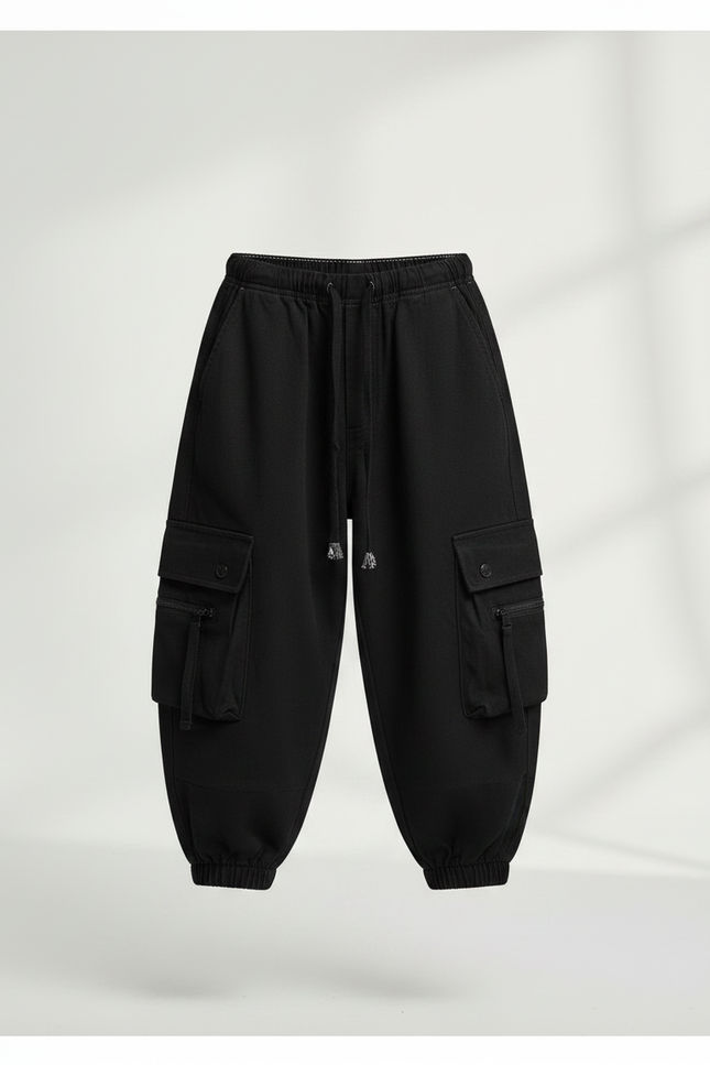 Pantalon Parachute Noir Ample Cargo Enfant Streetwear - Toile - vue 3