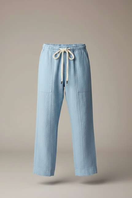 Pantalon Parachute Bleu Ciel Ample Lin Enfant Décontracté Cordon - vue 3