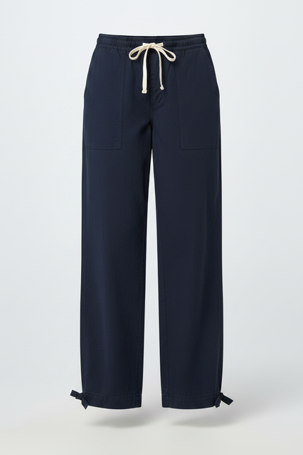 Pantalon Parachute Marine Ample Cordon Décontracté Femme - Toile - vue 3