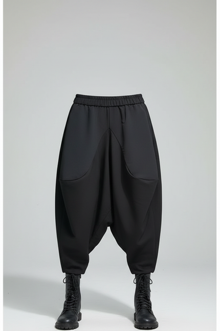 Pantalon Parachute Noir Ample Harem Taille Élastique - Polyester - vue 3