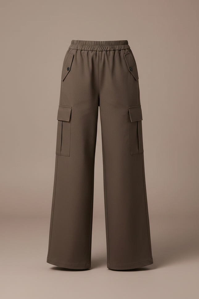 Pantalon Parachute Fille Kaki Cargo Nylon - Toile - vue 3