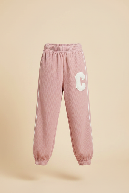 Pantalon Parachute Rose Côtelé Lettre C Fille - Cordé - vue 3