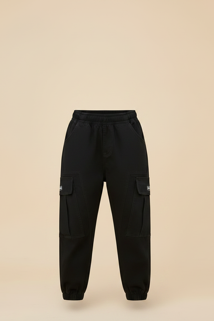 Pantalon Parachute Noir Cargo Ample Garçon Décontracté - Toile - vue 3