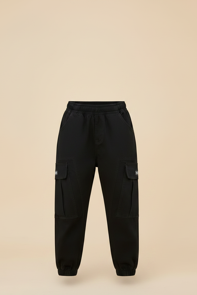 Pantalon Parachute Noir Cargo Ample Garçon Décontracté - Toile - vue 3