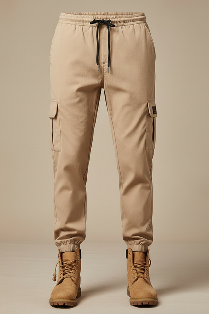 Pantalon Parachute Beige Cargo Streetwear Cordon Homme - Toile - vue 3