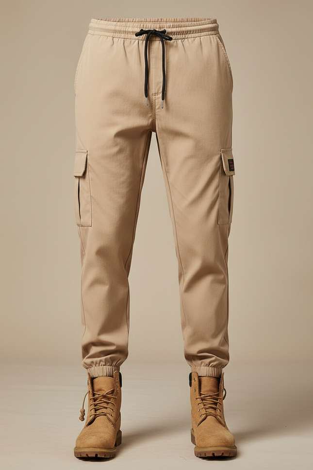 Pantalon Parachute Beige Cargo Streetwear Cordon Homme - Toile - vue 3