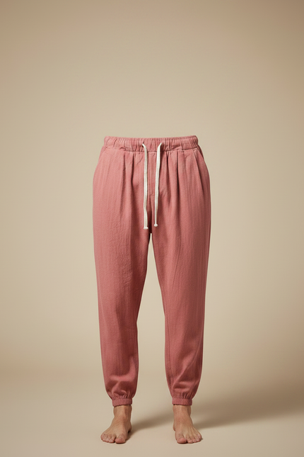 Pantalon Parachute Rose Lin Coton Ample Décontracté Homme - vue 3