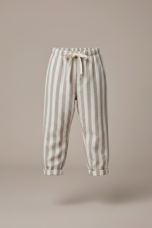 Pantalon Parachute Rayé Beige Coton Ample Enfant - vue 3
