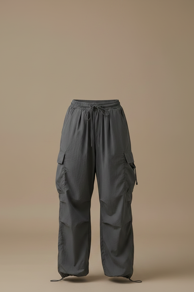 Pantalon Parachute Gris Ample Cargo Femme Streetwear - Polyester - vue 3