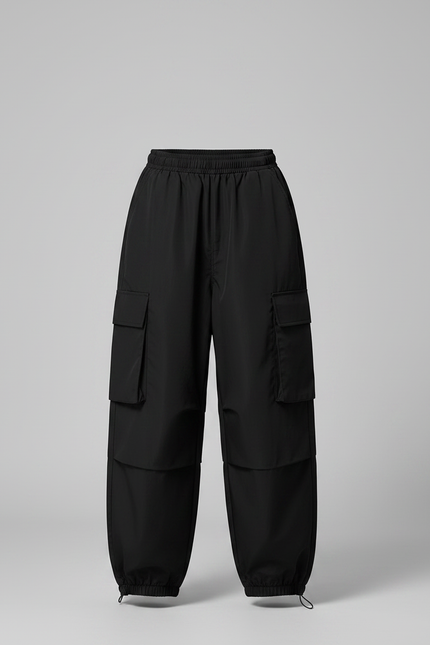 Pantalon Parachute Noir Cargo Ample Décontracté Enfant - Polyester - vue 3