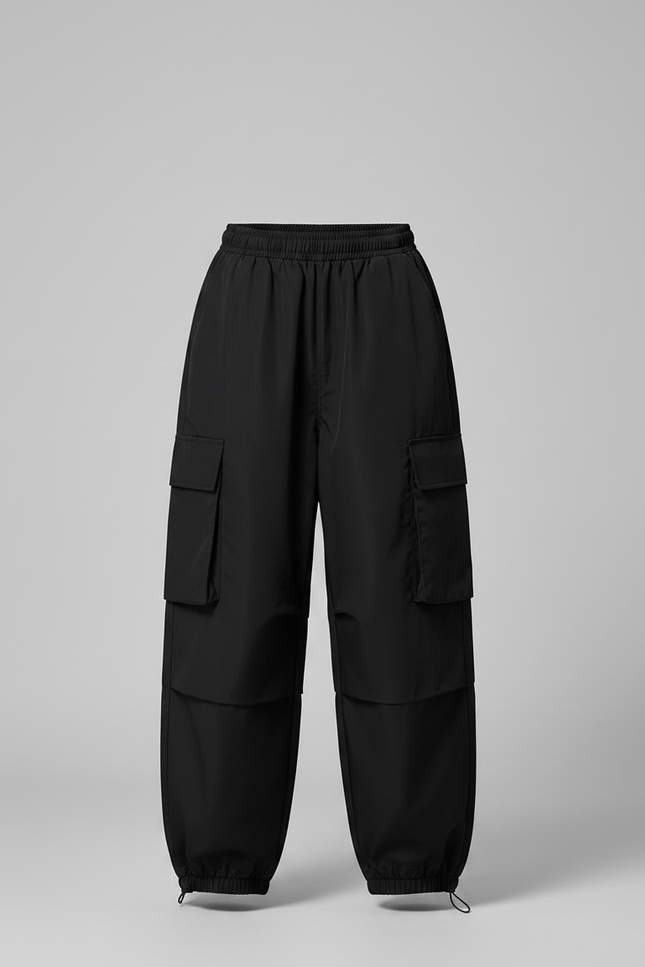 Pantalon Parachute Noir Cargo Ample Décontracté Enfant - Polyester - vue 3