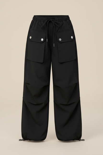 Pantalon Parachute Noir Ample Cargo Fille Léger - Polyester - vue 3