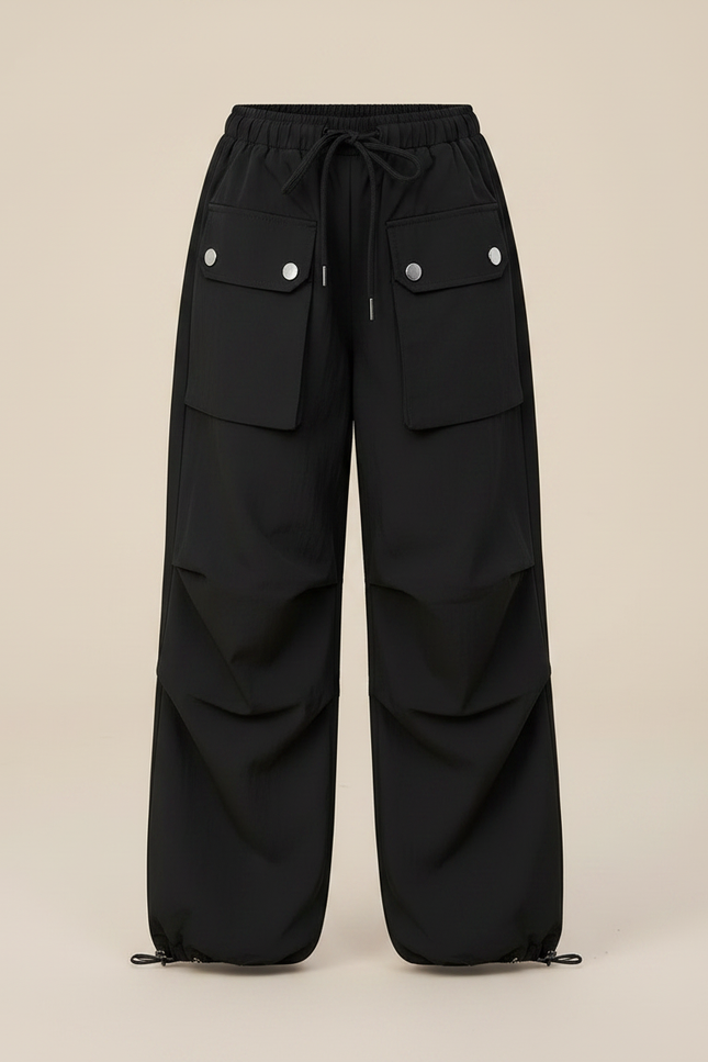 Pantalon Parachute Noir Ample Cargo Fille Léger - Polyester - vue 3