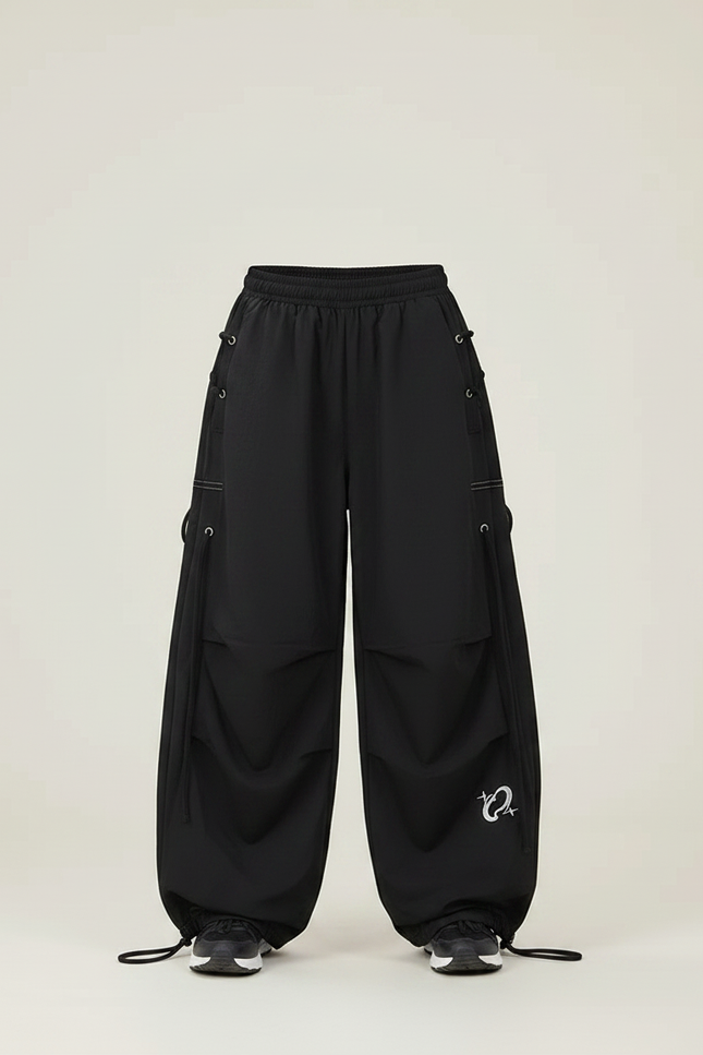 Pantalon Parachute Noir Ample Sport Cordon Fille - Polyester - vue 3