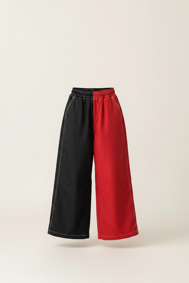 Pantalon Parachute Bicolore Ample Rouge Noir Enfant - Multicolore Polyester - vue 3