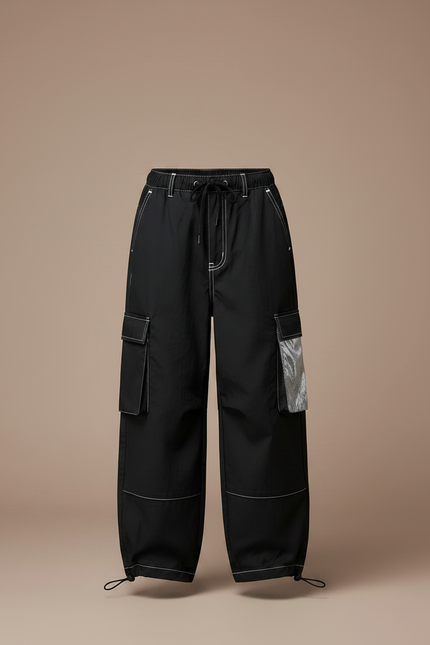 Pantalon Parachute Noir Cargo Ample Enfant Métallisé - Polyester - vue 3