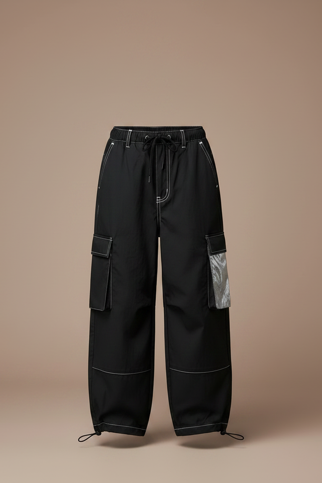 Pantalon Parachute Noir Cargo Ample Enfant Métallisé - Polyester - vue 3
