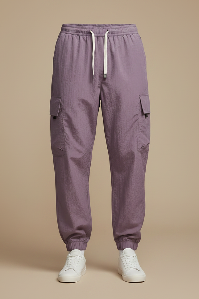 Pantalon Parachute Lilas Cargo Ample Homme - Violet Polyester - vue 3