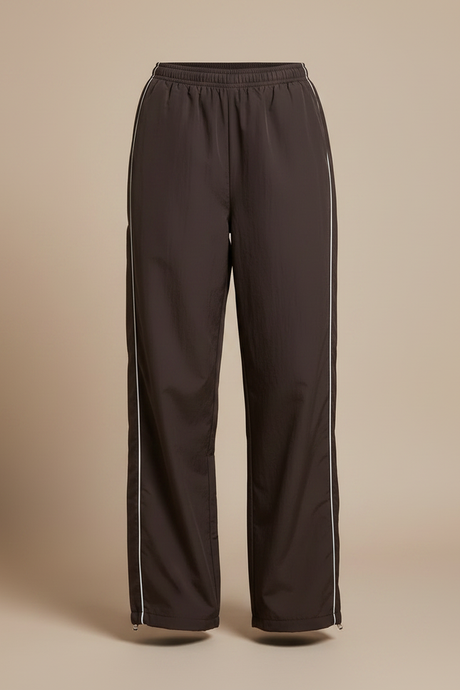 Pantalon Parachute Marron Ample Fluide Décontracté Rayures - Polyester - vue 3