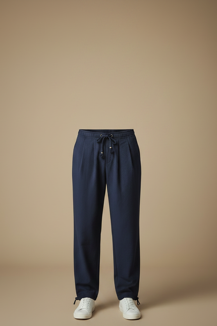 Pantalon Parachute Bleu Marine Ample Cordon Homme - Lin - vue 3