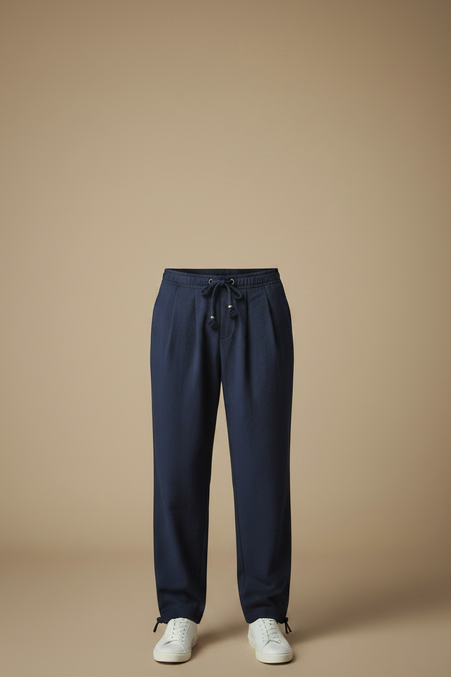 Pantalon Parachute Bleu Marine Ample Cordon Homme - Lin - vue 3