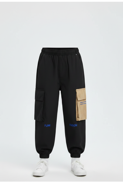 Pantalon Parachute Noir Cargo Ample Streetwear Enfant - Polyester - vue 3
