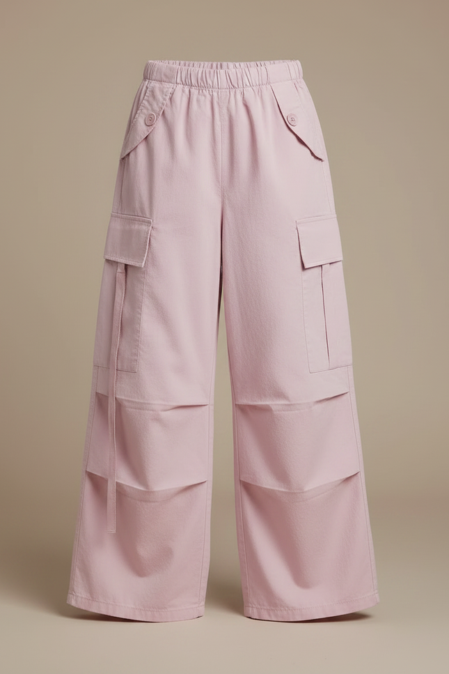 Pantalon Parachute Rose Cargo Ample Fille Coton - vue 3
