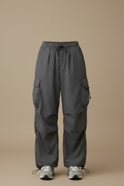 Pantalon Parachute Gris Ample Cargo Femme Y2K - Polyester - vue 3