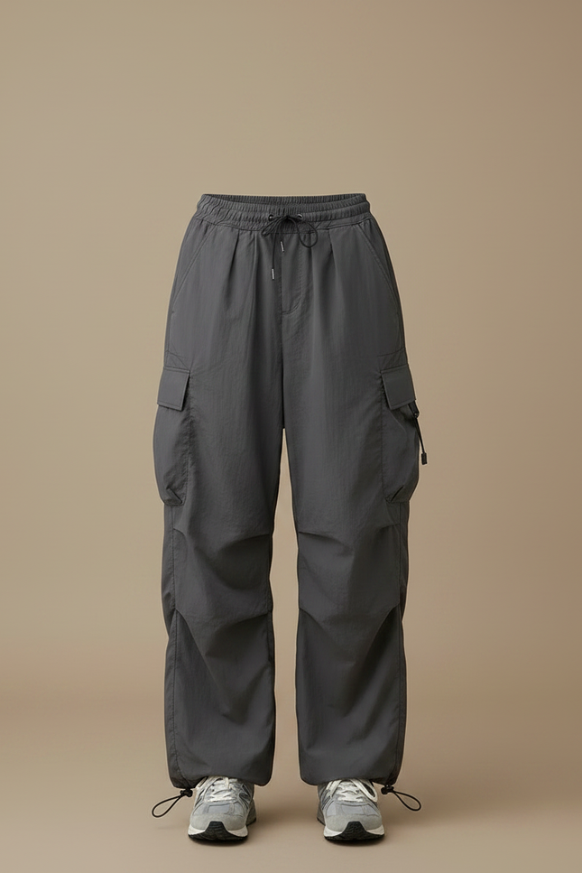 Pantalon Parachute Gris Ample Cargo Femme Y2K - Polyester - vue 3